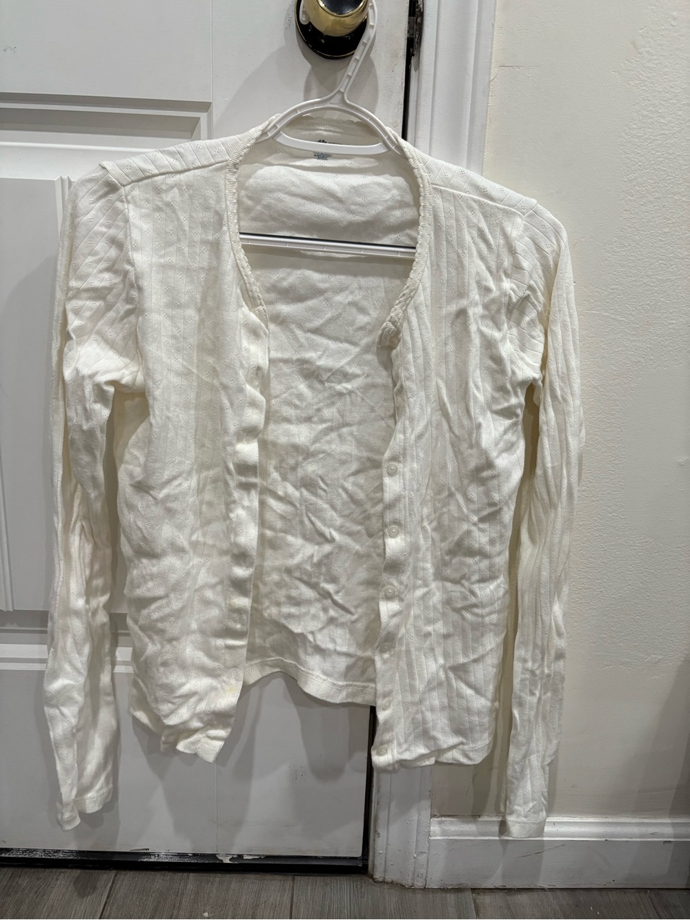 Brandy Melville Off-White Ribbed Button-Up Cardigan